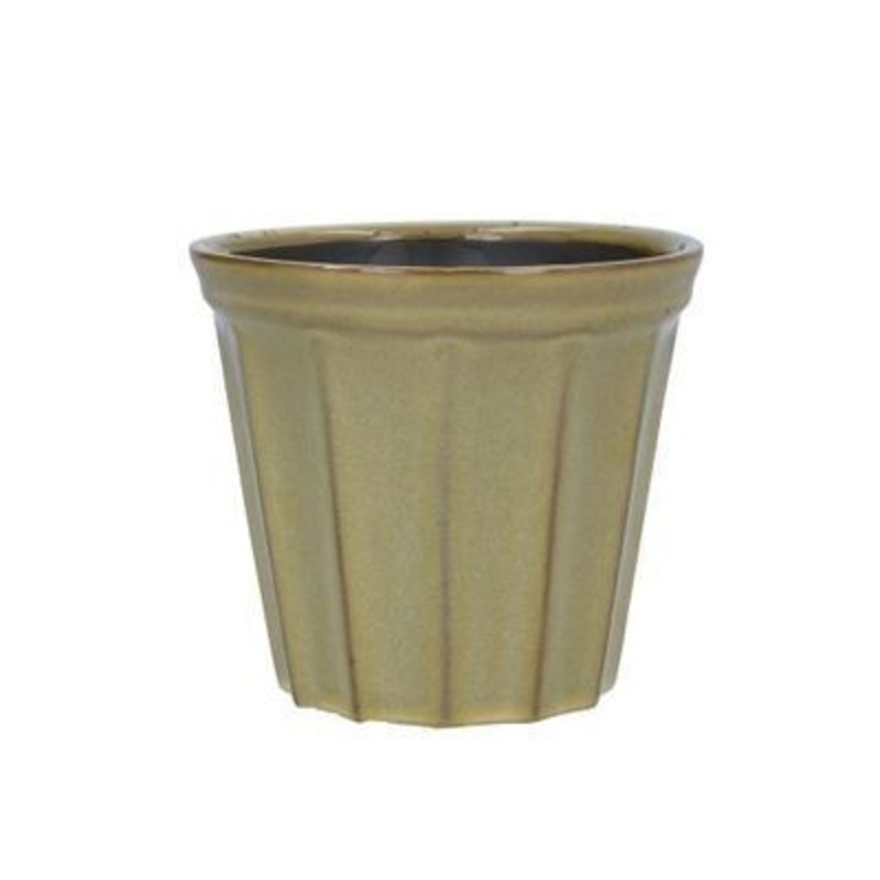 Chartreuse Ribbed Sml Ceramic Pot Cover By Gisela Graham